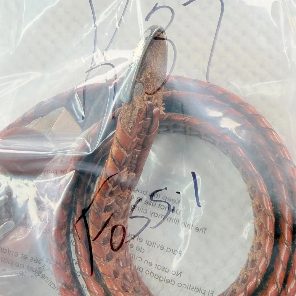 Fossil Braided Leather Belt Brown Woven Silver Buckle Tip MB2265C0G Size 38